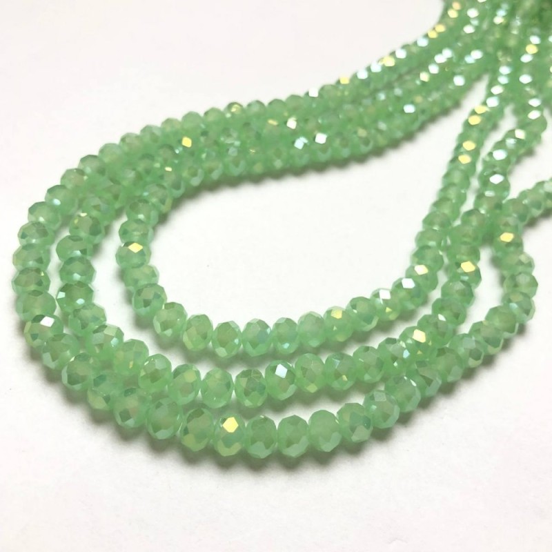 Beads Czech Crystal on thread, lime matte with petrol sheen, faceted rondel, 8×6 mm diameter, length 40–42 cm