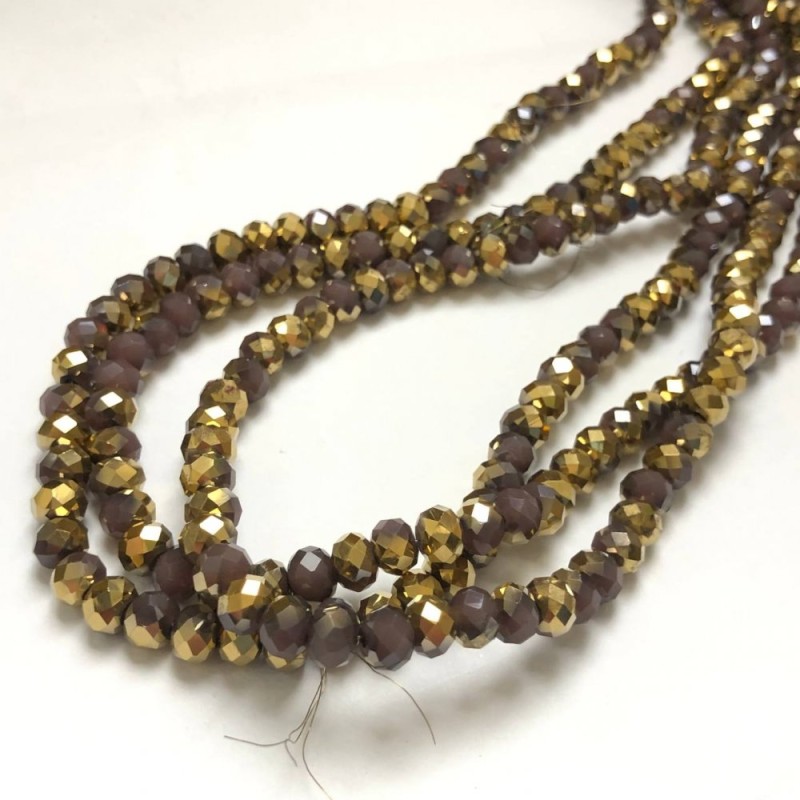 Beads Czech Crystal on thread assorted lilac matte with coating, faceted rondel, diameter 8x6 mm + -, length 40-42 cm +