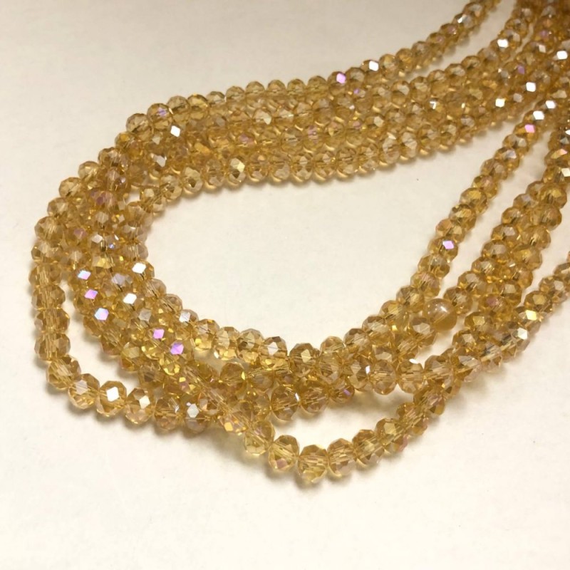 Czech Crystal Beads on Thread, Orange-Peach Transparent with Petrol Shine, Faceted Rondelle, 8×6 mm, Length 40-42 cm +