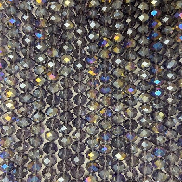 Beads Czech Crystal on fishing line purple with gasoline iridescent coating, faceted rondel, diameter 8x6 mm + -, length 40-41 cm +