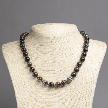 Necklace of natural brown agate with smooth round beads, 10mm diameter, 45cm length