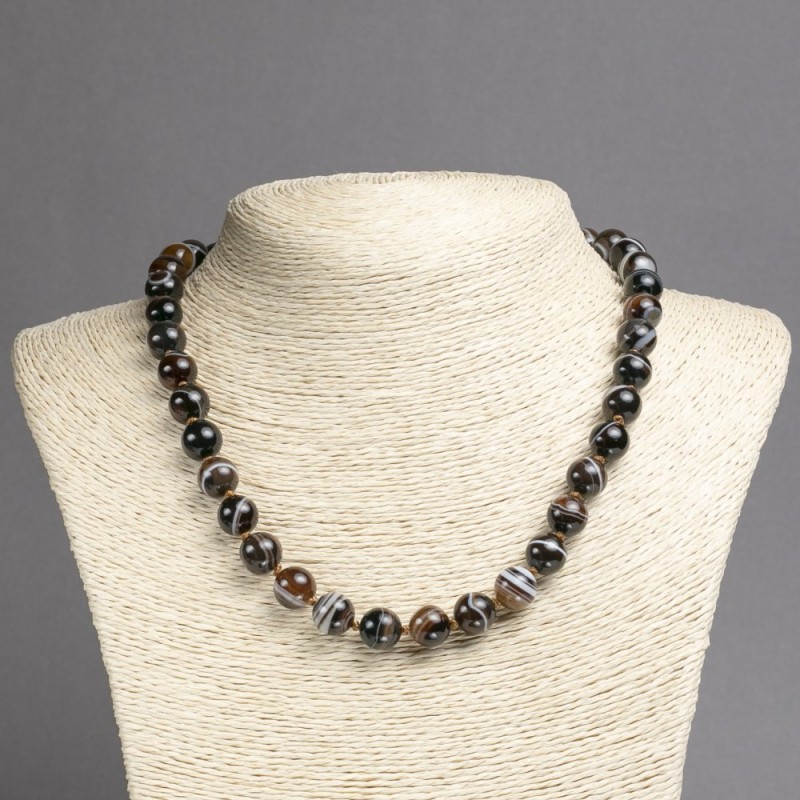 Necklace of natural brown agate with smooth round beads, 10mm diameter, 45cm length