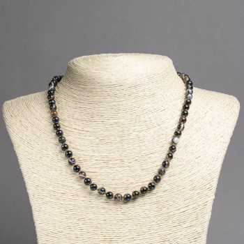 Bead Necklace of Natural Brown Oval Agate with Smooth Beads, 6mm Diameter, 45cm Length