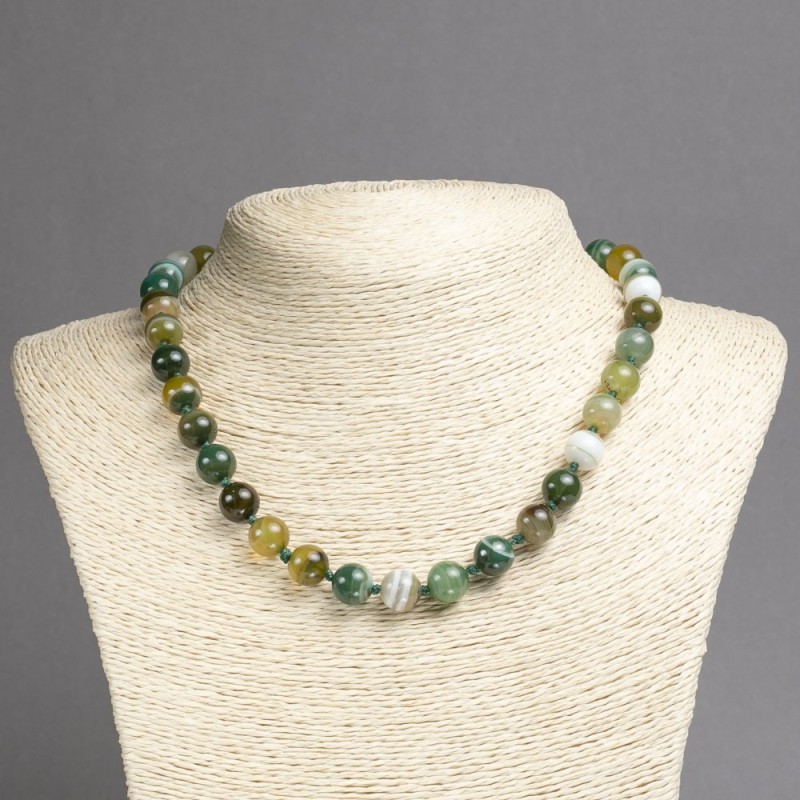 Green Agate Necklace, natural stone, smooth bead, diameter 10 mm ±, length 45 cm ±
