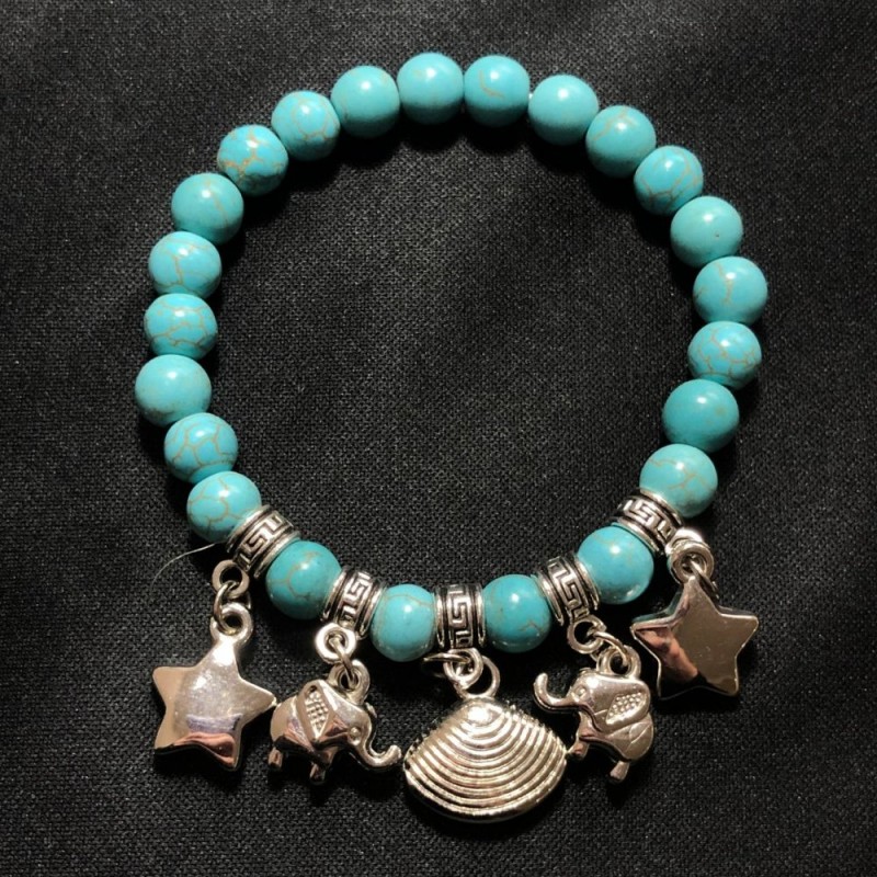 Turquoise Bracelet with Pendants, 8 mm Diameter, 18 cm Length