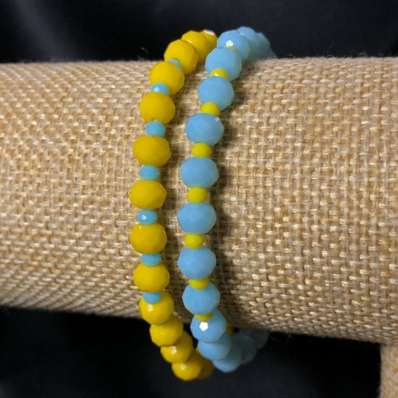 Pair elastic bracelet with Czech crystal Ukraine faceted rondel, diameter 6x4 mm, length 18 cm ±