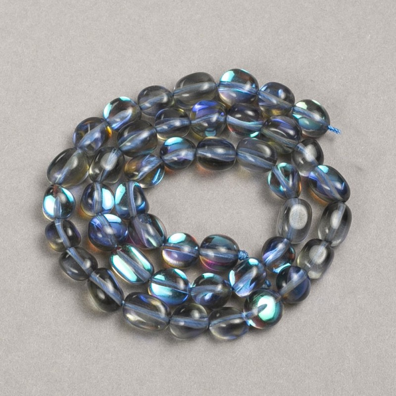 Blue opal glass drop-shaped beads on thread, 10x8 mm, length 39 cm