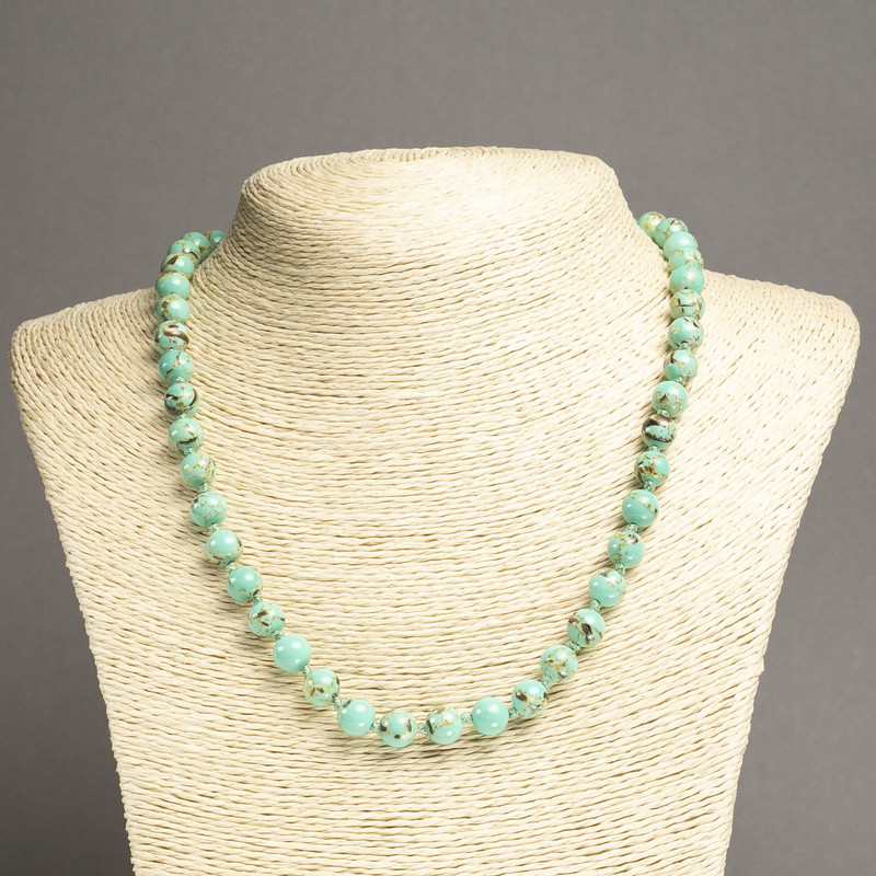 Beaded Necklace with Imperial Jasper, Light Green (Pressed) Smooth Bead, 8 mm diameter, 45 cm length ±