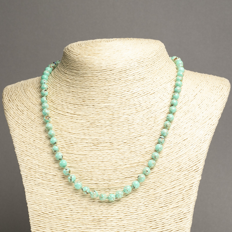 Imperial Jasper Necklace, light green (pressed) smooth beads, 6 mm diameter, 45 cm length