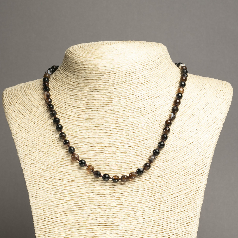 Brown Agate Beaded Necklace, Faceted Beads, 6 mm diameter, 45 cm length +/-