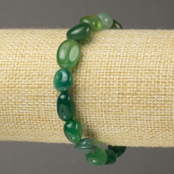 Elastic bracelet of natural Green Agate, faceted beads, diameter 8×12 mm