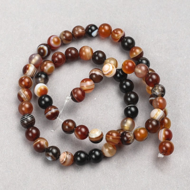 Brown Agate Beads on Thread, Smooth Round Beads, 8mm Diameter, 38cm Length