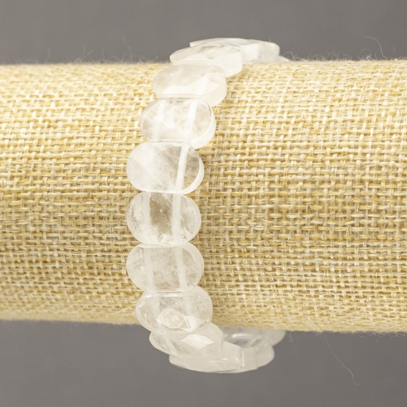 Elastic bracelet with natural rock crystal, faceted link, diameter 14×9.5 mm