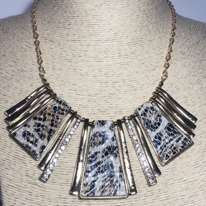 Eco-leather necklace with golden metal and crystals, length 42–50 cm +