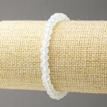 Opalite Stretch Bracelet (named after) Czech Glass Milky-Transparent Faceted Rondel, Diameter 6×4.5 mm +