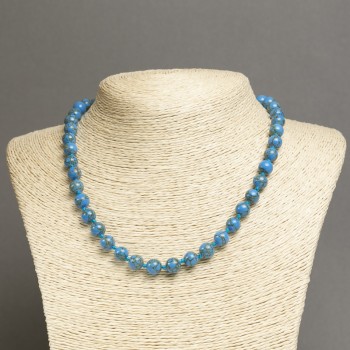 Necklace with Blue Imperial Jasper (pressed) smooth beads, 8 mm diameter ±, length 45 cm ±