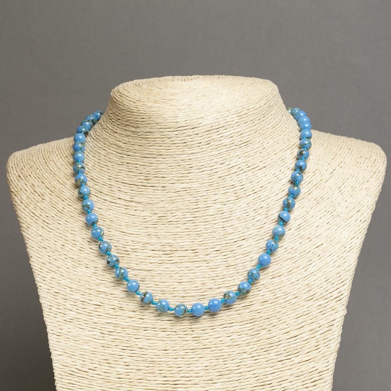 Necklace Imperial Blue Jasper (pressed) smooth beads, 6mm diameter, 45cm length