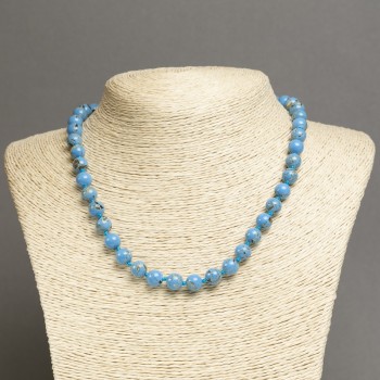Blue Imperial Jasper Necklace (pressed) smooth round beads, 8 mm diameter, 45 cm length