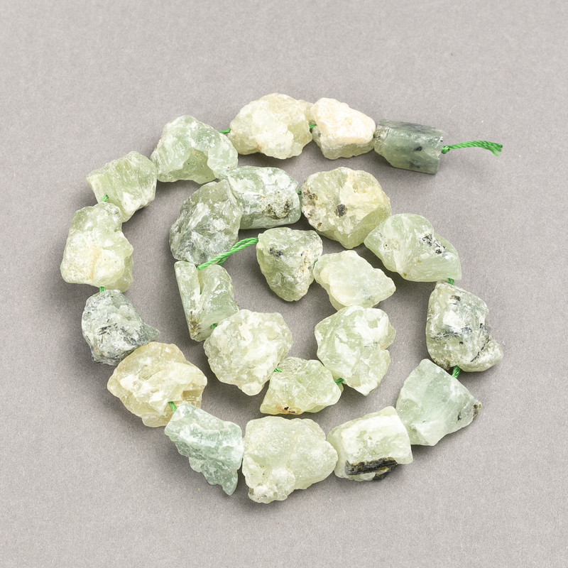 Beads on a thread, Raw Prehnite stone, Prehnite bead, diameter 16×12(±) mm, length 41 cm