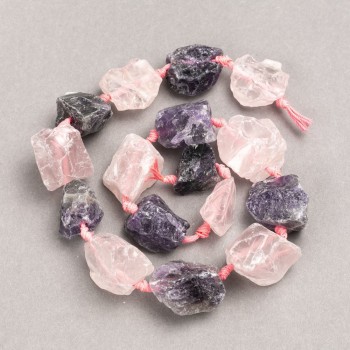 Beads of rough stone Assortment Amethyst + Pink Quartz, thread-ready gal'tivka, diameter 20×25 (±) mm, length 42 cm