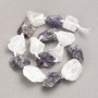 Unpolished Stone Beads Assortment Amethyst + Rock Crystal, Strand on Thread with Crimp Bead, Diameter 20x25 mm (±), Length 42 cm