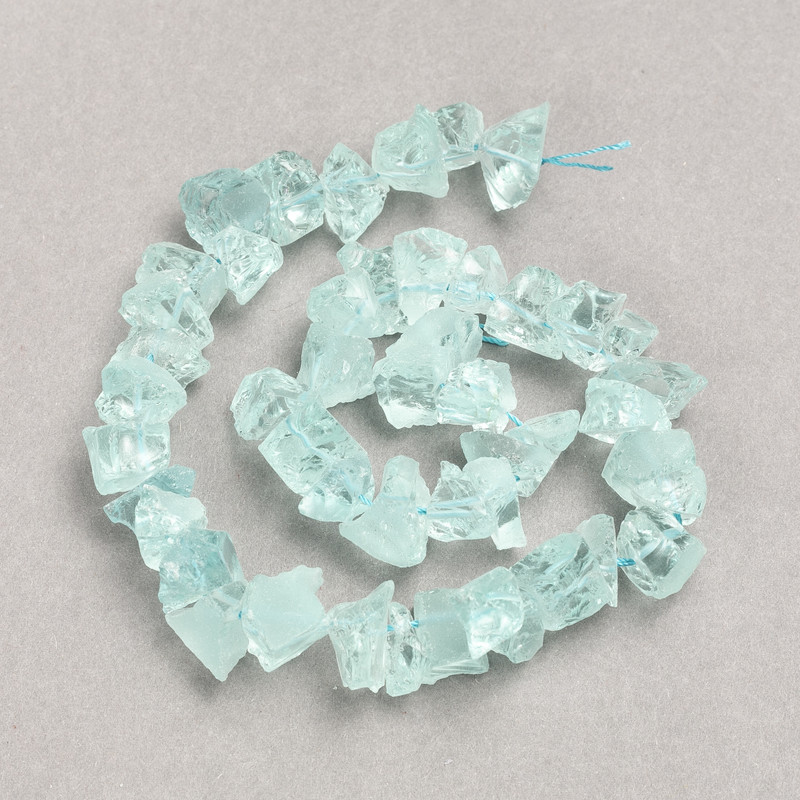 Beads on thread - Blue quartz beads, tinted, tumbled, 13x10 mm, 41 cm long