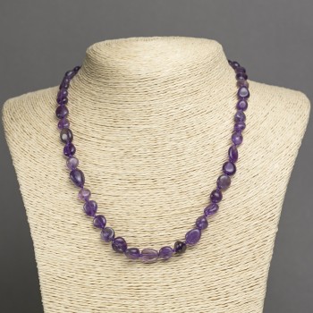 Natural amethyst gemstone necklace, faceted beads, 10×7 mm diameter, 45 cm length