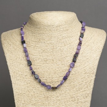Charoite natural stone beads necklace, polished, bead size 8×5 mm, length 45 cm