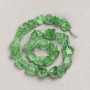 Beads on a thread, green-toned quartz, unpolished, tumbled, 13×10 mm, 41 cm length
