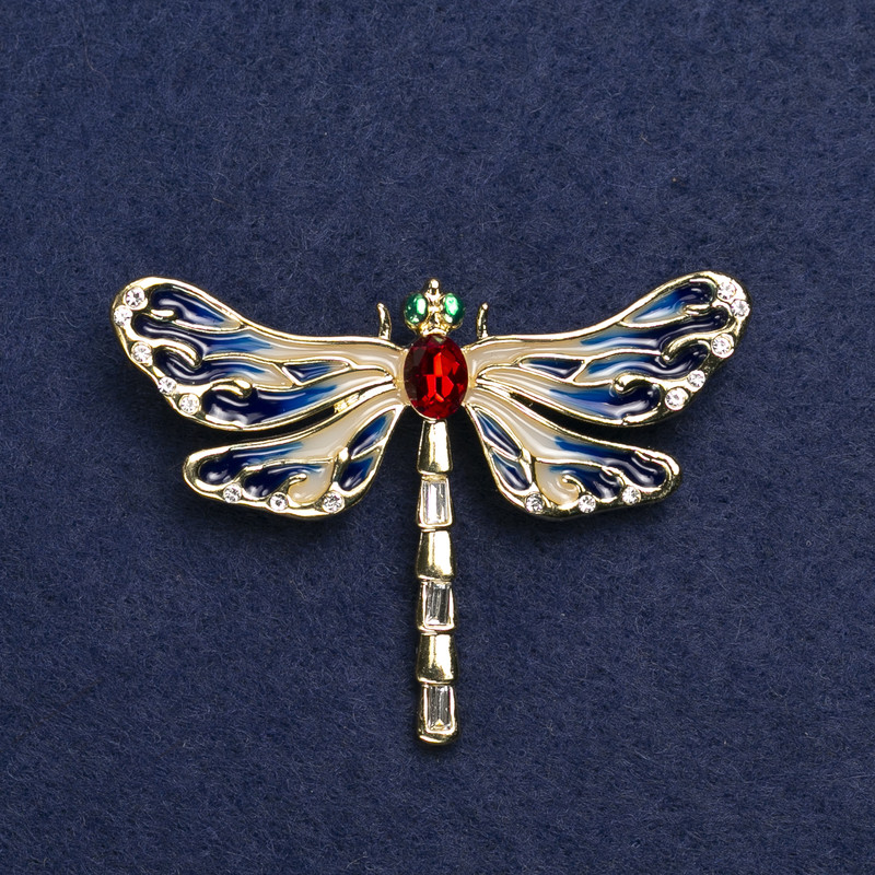 Butterfly Brooch in gold-tone metal, enamel and crystals 44x60mm +