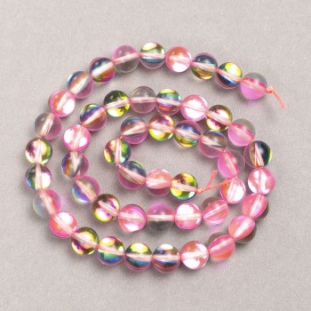 Beads on thread Pink Transparent Opal Glass Smooth Ball Beads, 8 mm diameter ±, length 39 cm ±
