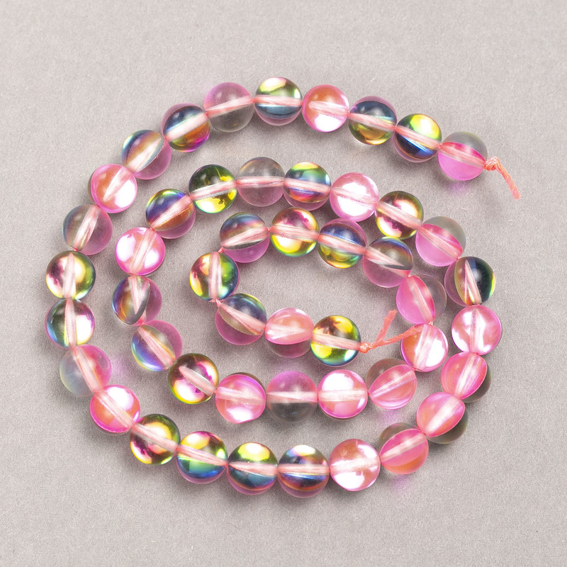 Beads on thread Pink Transparent Opal Glass Smooth Ball Beads, 8 mm diameter ±, length 39 cm ±