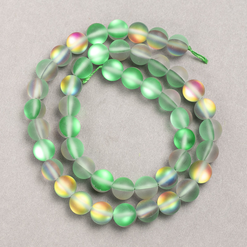 Beads on thread Opal glass gray-green matte smooth round beads, 8 mm diameter, 39 cm length