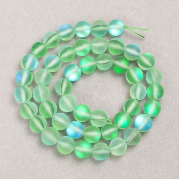 Beads on thread Opal glass smooth blue-green matte, 8mm diameter, 39cm length