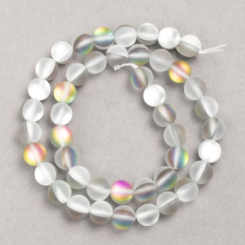 Beads on thread, Opal glass, smooth round beads, light gray matte, 8 mm diameter, 39 cm length