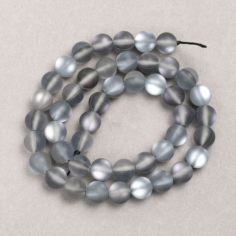 Beads on thread Opal glass smooth ball gray matte, diameter 8mm + -, length 39cm +