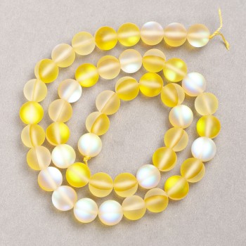 Beads on a thread Opal glass smooth ball yellow + transparent matte, diameter 8mm + -, length 39cm +