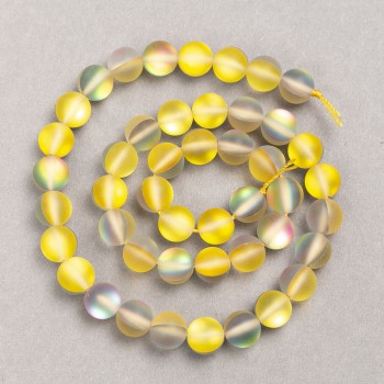 Beads on a thread: Opal glass, smooth ball, yellow and gray matte, diameter 8 mm, length 39 cm