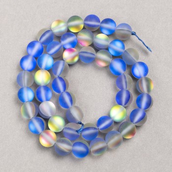 Beads on a thread, opal glass, smooth blue transparent matte, 8mm diameter, 39cm length