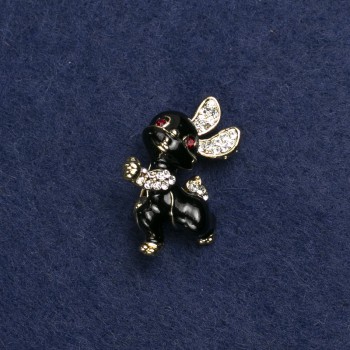 Bunny Brooch, gold-toned metal, enamel and crystals, 24x21mm +