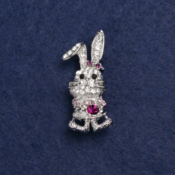 Brooch 'Bunny' silver-toned metal and rhinestones 42x19 mm +