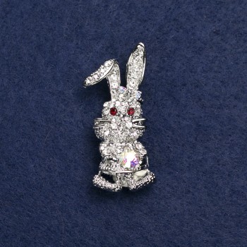 Brooch Bunny, silver-toned metal and rhinestones, 42×19 mm +