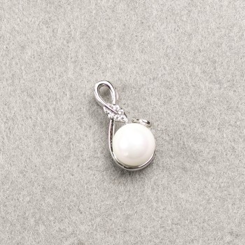 Rhodium pendant with white crystals and Majorca pearl 18x9mm +