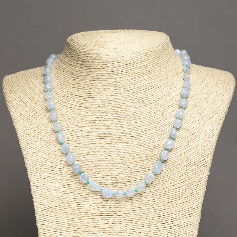 Natural Blue Agate Necklace - Faceted Beads, 10×8 mm, 45 cm