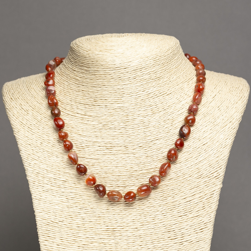 Natural Carnelian Necklace with Faceted Beads, 8x10mm Diameter, 48-50 cm Length