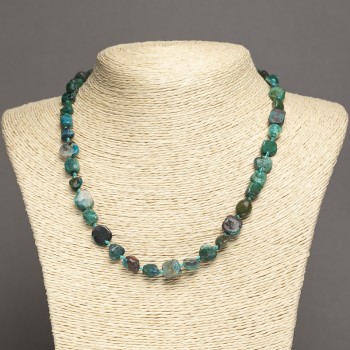 Necklace made of natural Chrysocolla stone, tumbled, bead diameter 8x9 mm, length 45 cm