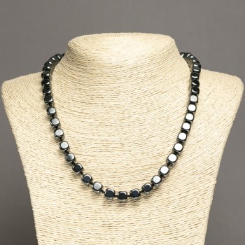 Hematite Cube Bead Necklace, 8×8 mm, 45 cm length