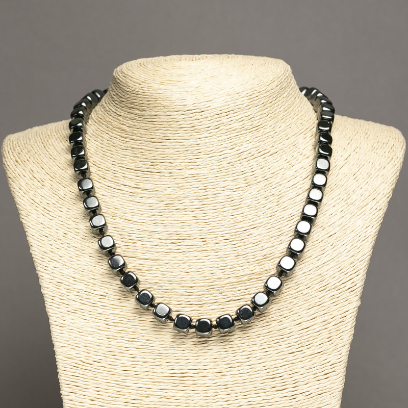 Hematite Cube Bead Necklace, 8×8 mm, 45 cm length