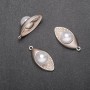 Leaf-shaped pendant with bead, diameter 15 mm, length 30 mm, silver-colored metal finish, 4 pcs