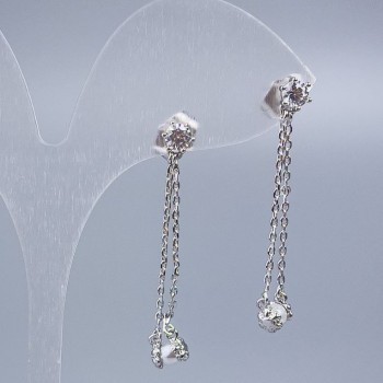 Xuping Stud Earrings with Majorca Pearl and White Crystal, 6 mm diameter, about 3.5 cm long, rhodium-plated